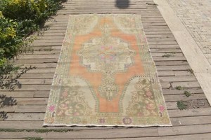 Turkish Rug 50''x87'' Oushak Tribal Rug 4x7 Floral Rug Muted Color 128x222cm - Picture 1 of 10