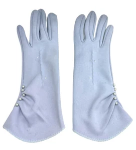 Guantes de nailon para dama gay 6-1/2" estilo por Osborn Periwinkle azul perla detalles - Imagen 1 de 5