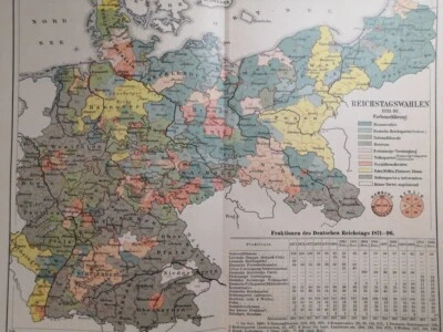 1896 Elections In The German Empire Vintage Geography Map ORIG 11.5 x 9.5 C18-1 - Image 1 of 3