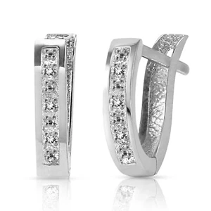 0.04 CTW 14K Solid White Gold Oval Huggie Earrings Diamond - Picture 1 of 5