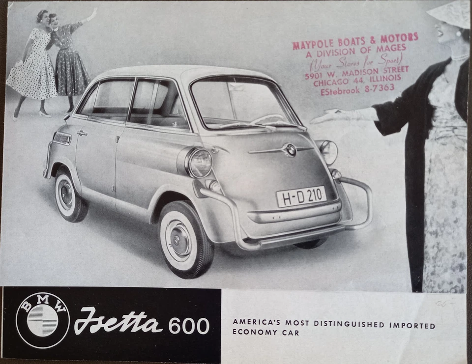 BMW Isetta 600 Original EE. UU. Folleto de ventas 6/58 Pub. No. KW 13 200 texto en inglés Foto 1 de 1