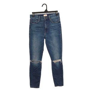 MOTHER The High Waisted Looker Ankle Distressed Knee Skinny Jeans Dark Wash - Picture 1 of 11