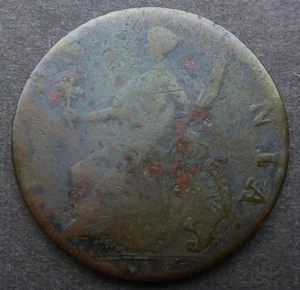 BRITAIN KING GEORGE I HALF PENNY 1700'S USED IN U.S. COLONIES FREE SHIPPING - Picture 1 of 2