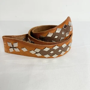 Damengürtel braun Metall Nieten Leder Vintage 1976 Größe 36 cm - Bild 1 von 8