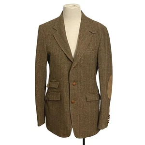 Vintage Polo Ralph Lauren Tweed Fischgrät Blazer Ellenbogen Patch Braun Herren 20R - Bild 1 von 7