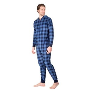 Sleep Hero Buffalo Check Pajamas Mens Medium Blue Black One Piece Sleepwear - Picture 1 of 5