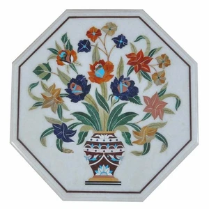 18'' white antique Marble Center corner wall Table Top Inlay lapis malachite hf - Picture 1 of 4