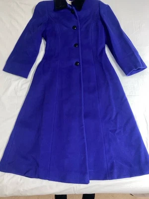 Abrigo Christian Dior Vintage Para Mujer Azul Largo Mezcla Lana Cuello Terciopelo Talla 12 Defecto Foto 1 de 4