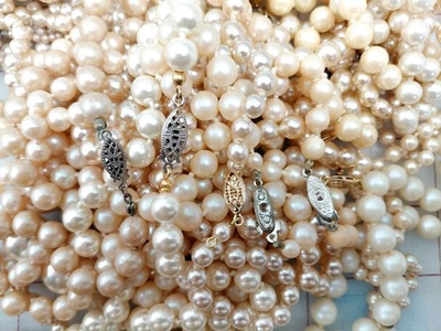 Over 3 Lbs Repair Vintage Antique Jewelry Faux Pearl Choker Necklaces Sterling - Image 1 of 4