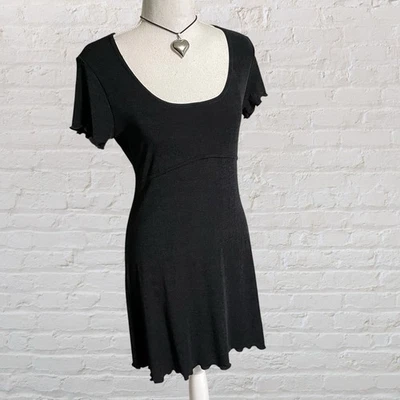 vintage y2k Express black mesh babydoll dress 3/4 whimsigoth grunge lettuce edge - Image 1 of 4
