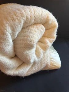 Vintage Acryl Waffelmuster Decke Queen Size Cram Elfenbein Satinborte 88x92" USA - Bild 1 von 23