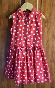 GEORGE Girl’s Red & White Spotted Sleeveless Cotton Skater Dress Size 3-4 Years  - Picture 1 of 6