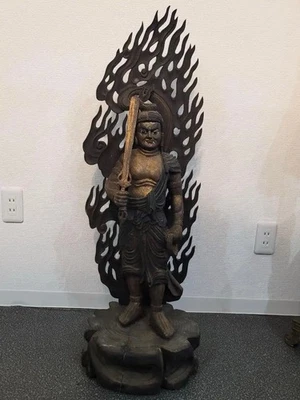 FUDO MYOO ACALA Estatua Grande 37 pulgadas Antiguo Budismo Japonés Escultura Madera Foto 1 de 4