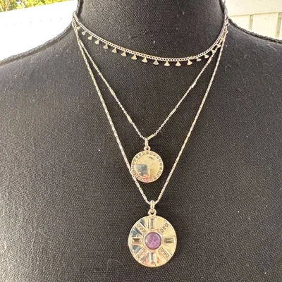 Collar Chicos Tono Plata Púrpura Capas Reversible 3 Cadenas Distintivo NUEVO Foto 1 de 4