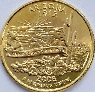 2008-D 25C ATB Quarter “Arizona” Gold-plated #13382 - Image 1 of 3