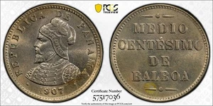 Panama 1/2 Centesimo 1907 Double Die Reverse PCGS MS 63 - Picture 1 of 1