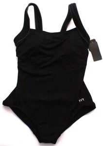 TYR Durafast Solid Square Neck Control Fit Black One-Piece Swimsuit Size 12, NEW - Picture 1 of 4
