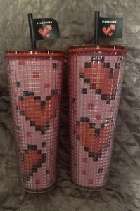 NWT! Starbucks 2025 -Valentine's Day- Pixel Heart Grid Pink Red Tumblers - Picture 1 of 7