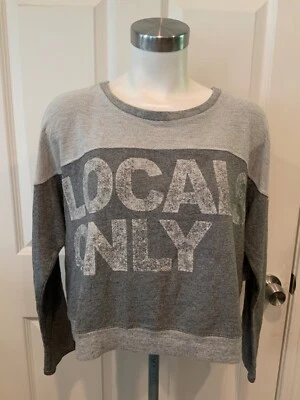 Sundry Gray Colorblock "Locals Only" Cropped Sweatshirt, Size 2 - Image 1 of 4