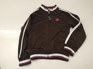 Nike Girls Kids Full Zip Track Jacket White Pink Stripes Brown Youth Size 6 - Picture 1 of 4