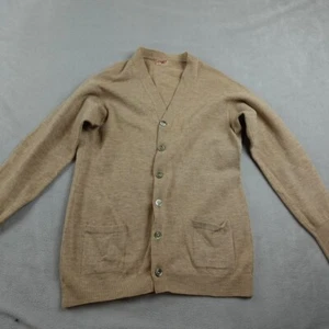 Vintage Jaeger Cardigan Mens M Beige Classy Minimal Button Front Ribbed Hem - Picture 1 of 16