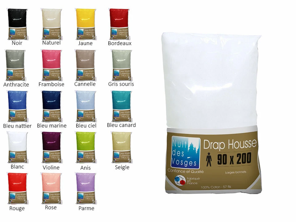 Drap housse 100% coton grand teint cotoval 90x200 bonnet 27 cm - Photo 1/1