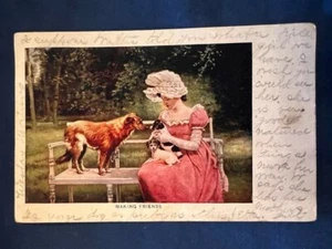 Jack Russell Antique PC - DB - early 1900’s - Victorian Lady and Terriers - Picture 1 of 5