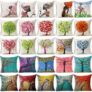 Flowers Life Tree Cotton Linen Sofa Waist Cushion Cover Pillow Case Home Decor - Picture 1 of 63