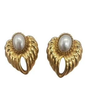 Vintage Bluette Shoe Clips Gold Tone Faux Pearl Glam Made in France Signed - Picture 1 of 7
