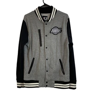 NBA Mens Los Angeles Lakers Varsity Jacket Size M Snap Fleece Lined EUC 7166 - Picture 1 of 12