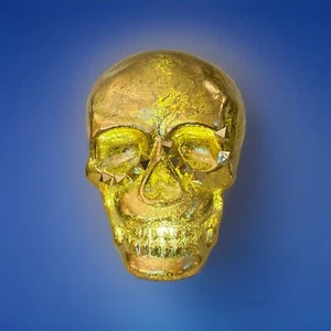 Calavera de vidrio dorado de Halloween Christopher Radko 6" rara se ilumina - Imagen 1 de 15