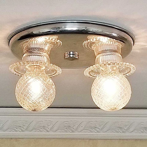 629b Antique/Vtg 40's arT Deco Ceiling Light Lamp Fixture hall bath closet Cover