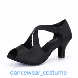 Women Black Prom Party Ballroom Latin Tango Samba Salsa Dance Heels Shoes US 5-9 - Picture 1 of 7