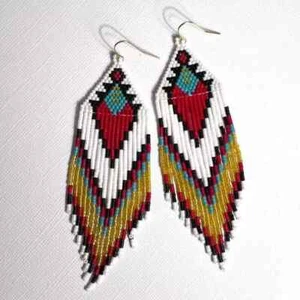 Orecchini tribali nativi grandi boho americani semi perline orecchino fatto a mano - Foto 1 di 2
