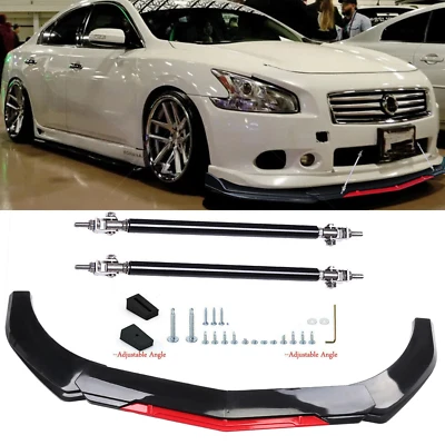 Glossy Black For Nissan Maxima Front Bumper Lip Spoiler Splitter Body+Strut Rods Foto 1 de 4