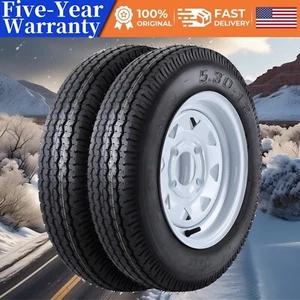 ๐๐2X 5.30-12 5.30x12 Trailer Tires & Wheels 12'' Rims 4 Lug on 4'' Load Range - Picture 1 of 6