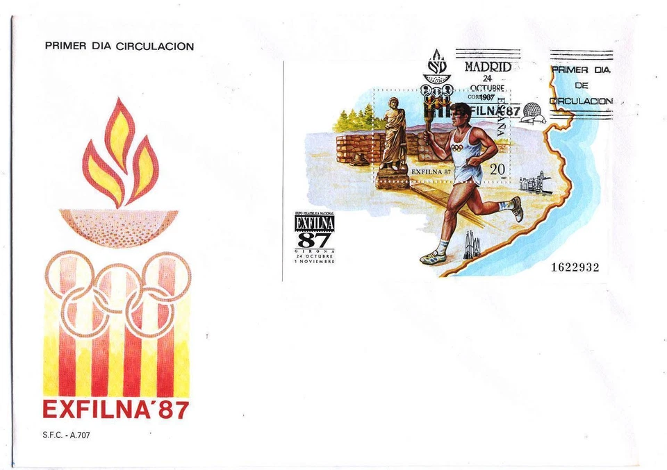 FDC U68 Spain 1987 Block Olympic torch sport - Image 1 of 1