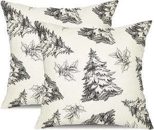 Christmas Pillow Covers 18X18 Inch Set of 2 Christmas Tree Decorative Blk/White - Picture 1 of 4