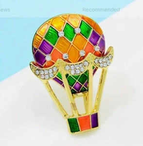 Fashion Jewelry Enamel & Rhinestone Hot Air Balloon Brooch - Picture 1 of 2