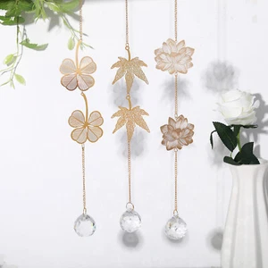 Set 3 Crystal Suncatcher Hanging Lotus & Ginkgo Leaf Rainbow Charm Prism Decor - Picture 1 of 7