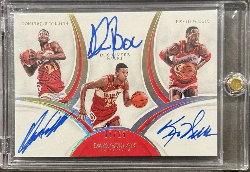 2018 Immaculate Dominique Wilkins Doc Rivers Kevin Willis Triple Auto /25 Hawks - Image 1 of 2