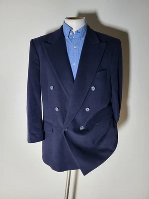 Vtg Saks 5th 40S Navy Blue 100% Cashmere Double Breast sport coat Blazer Jacket - Image 1 of 4