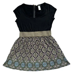 Vestido Baby Phat Talla 1X Negro Y2K Manga Corta Cintura Dorada Patrón Medallón Falda - Imagen 1 de 13