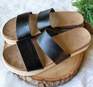 New Directions Shoes Women 10 Espadrilles Black Slip On Strappy Flatforms EUC! - Picture 1 of 6
