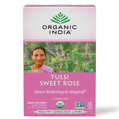 India orgánica, té de hierbas Tulsi Sweet Rose, 18 bolsas de infusión Foto 1 de 4