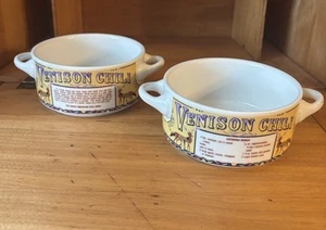 Vintage Ljungberg Venison Chili Bowls With Recipes Set Of 2 - Deer Hunters Gift - Picture 1 of 5