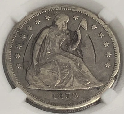 1859 O SEATED DOLLAR "VF GRADE - DETAILED" - SEE PICS-INFO, RARE 360,000 MINT💥✅ - Image 1 of 4