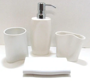 CROSLEY Modern 4 piece Unique Bath Line Free Form Abstract Shapes All White NEW - Picture 1 of 7
