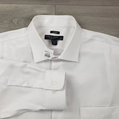 Pronto Uomo Dress Shirt Mens Size 19 34/35 Solid White Cotton Spread Collar NEW - Image 1 of 4