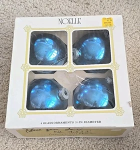 VTG Box 4 Noelle Glass 3 1/4" Christmas Ball Ornaments USA BRIGHT BLUE 1970s - Picture 1 of 7